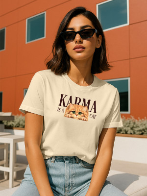 JUNEBERRY Printed Women Round Neck Beige T-Shirt