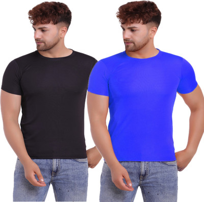 KASPY Solid Men Round Neck Blue, Black T-Shirt