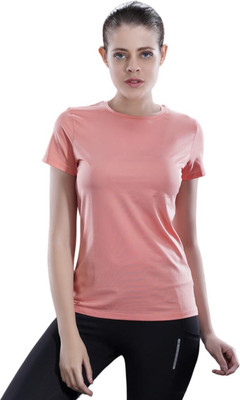 Laasa Sports Solid Women Crew Neck Pink T-Shirt