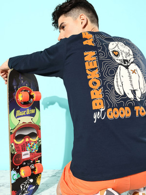 DIFFERENCE OF OPINION Printed, Typography Men Round Neck Navy Blue, Multicolor T-Shirt