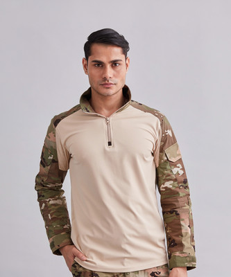 MOUNTMILLER Military Camouflage Men Zip Neck Multicolor T-Shirt