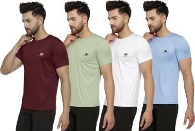 MISSILLE Solid Men Round Neck Maroon, Light Green, White, Light Blue T-Shirt