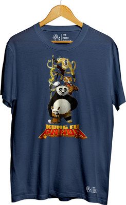 THE PRINT PLATTER Printed Men Round Neck Navy Blue T-Shirt