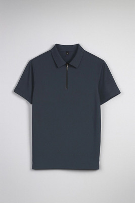 Rollingood Solid Men Polo Neck Grey T-Shirt