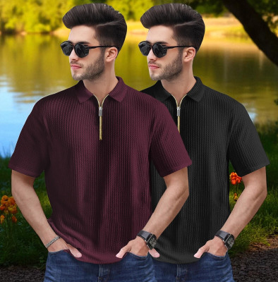 Emporium Striped Men Polo Neck Multicolor T-Shirt
