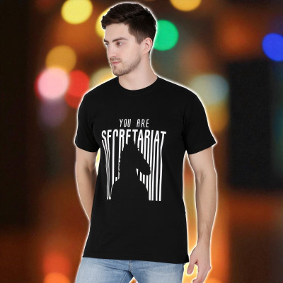 FARICON Printed Men Round Neck Black T-Shirt