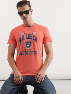 LEE Typography Men Round Neck Pink T-Shirt