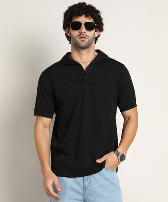 CAMPUS SUTRA Solid Men Polo Neck Black T-Shirt