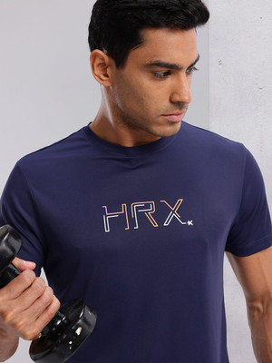HRX by Hrithik Roshan Printed Men Round Neck Navy Blue T-Shirt