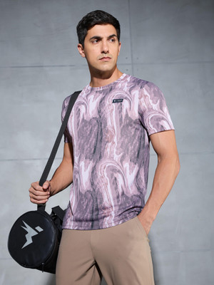 TECHNOSPORT Printed Men Crew Neck Purple T-Shirt