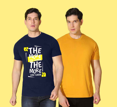 WOOSTRO Printed Men Round Neck Blue, Yellow T-Shirt