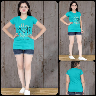 Perfect Outlet Typography Women Round Neck Green T-Shirt