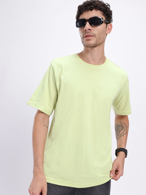 Glitchez Solid Men Round Neck Green T-Shirt