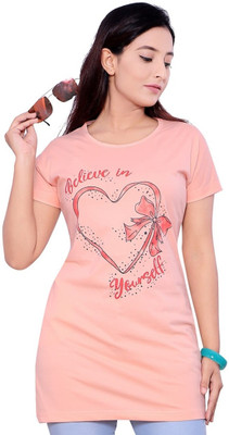vax vax Printed Women Round Neck Orange T-Shirt