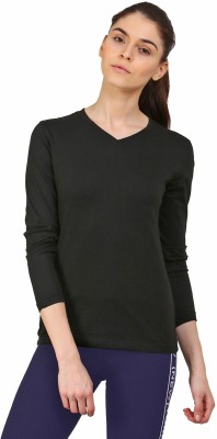 Ap'pulse Solid Women V Neck Black T-Shirt