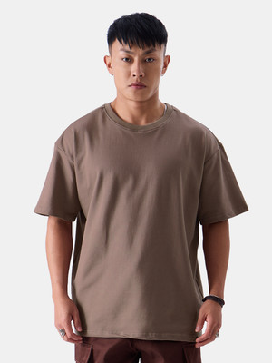 The Souled Store Solid Men Round Neck Brown T-Shirt