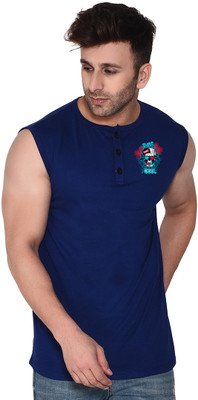 BEYOU FASHION Solid Men Henley Neck Dark Blue T-Shirt
