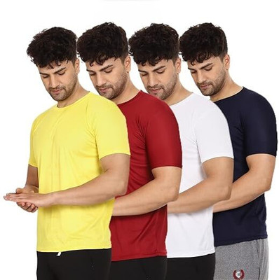lalita creation Solid Men Round Neck Yellow, Maroon, Navy Blue, White T-Shirt
