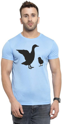 LV CARE Printed Men Round Neck Blue T-Shirt