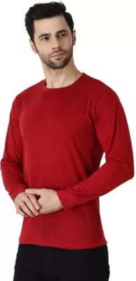 NikkFashionista Solid Men Round Neck Maroon T-Shirt