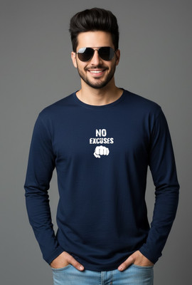 UrGear Printed Men Round Neck Navy Blue T-Shirt