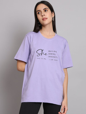 ROYAL LIYO Typography Women Round Neck Purple T-Shirt