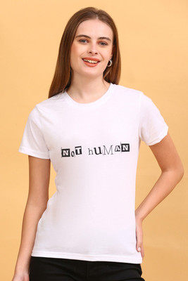 HOUSEOFFASHION Printed Women Round Neck White T-Shirt