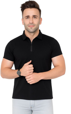 JB Jangoboy Solid Men Polo Neck Black T-Shirt