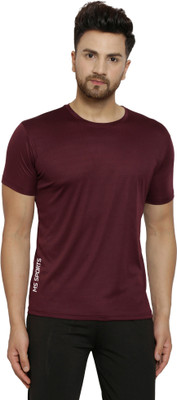 MISSILLE Solid Men Round Neck Maroon T-Shirt