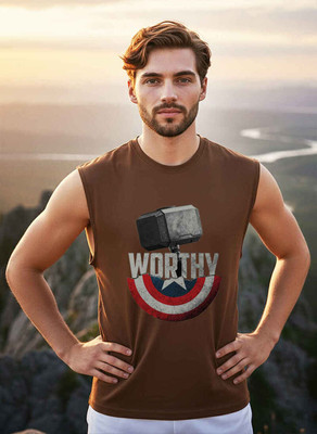 VIOUR Graphic Print Men Round Neck Brown T-Shirt