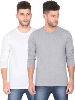 TURTEE Solid Men Round Neck Grey, White T-Shirt