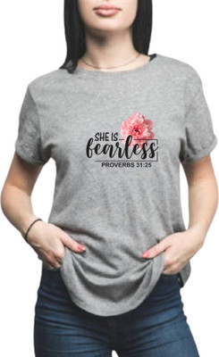 Witty Curlss Typography Women Round Neck Grey T-Shirt