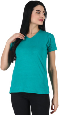 ADIROX Solid Women V Neck Green T-Shirt