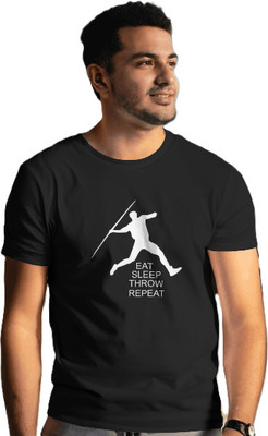 VASAL Solid, Printed Men Round Neck Black T-Shirt