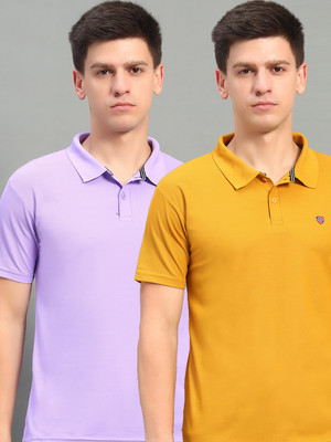 THE CASUALS Solid Men Polo Neck Yellow T-Shirt