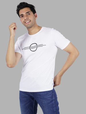 HouseOfCommon Printed, Striped Men Round Neck White T-Shirt