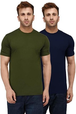 Shawar wea Solid Men Round Neck Green, Blue T-Shirt