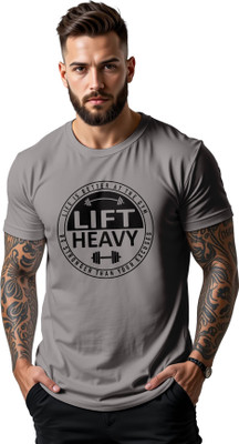 PeppyZone Printed Men Scoop Neck Grey T-Shirt