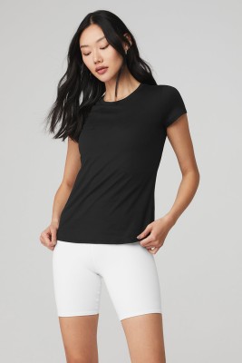 Ap'pulse Solid Women Round Neck Black T-Shirt