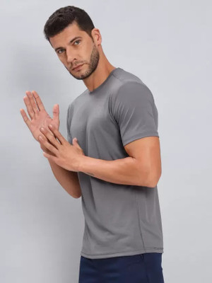 Wanglet Solid Men Round Neck Grey T-Shirt