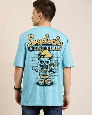 FASHNET Printed Men Round Neck Light Blue T-Shirt
