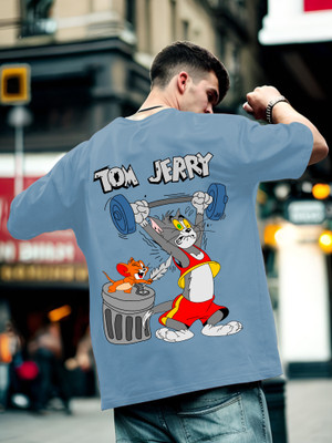 Beaumen Cartoon Men Round Neck Blue T-Shirt