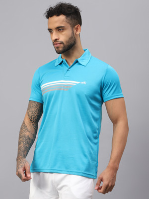 VECTOR X Striped Men Polo Neck Light Blue T-Shirt
