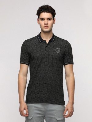 CROCODILE Printed Men Polo Neck Black T-Shirt