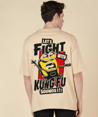 Clickwell Trend Printed, Typography Men Round Neck Beige T-Shirt