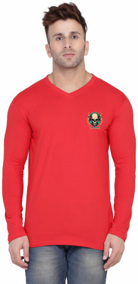 Blisstone Solid Men V Neck Red T-Shirt
