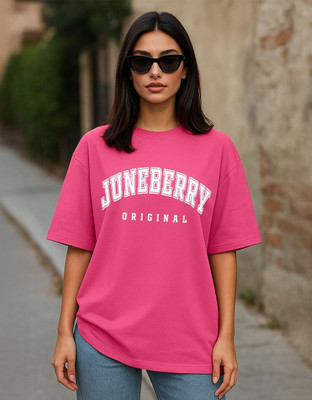 JUNEBERRY Printed, Graphic Print Women Round Neck Pink T-Shirt