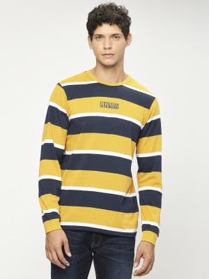 Pepe Jeans Striped Men Round Neck Yellow T-Shirt