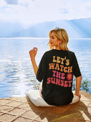 Moyzikh Printed, Typography Women Round Neck Black T-Shirt