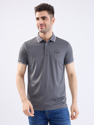 Spykar Solid Men Polo Neck Grey T-Shirt